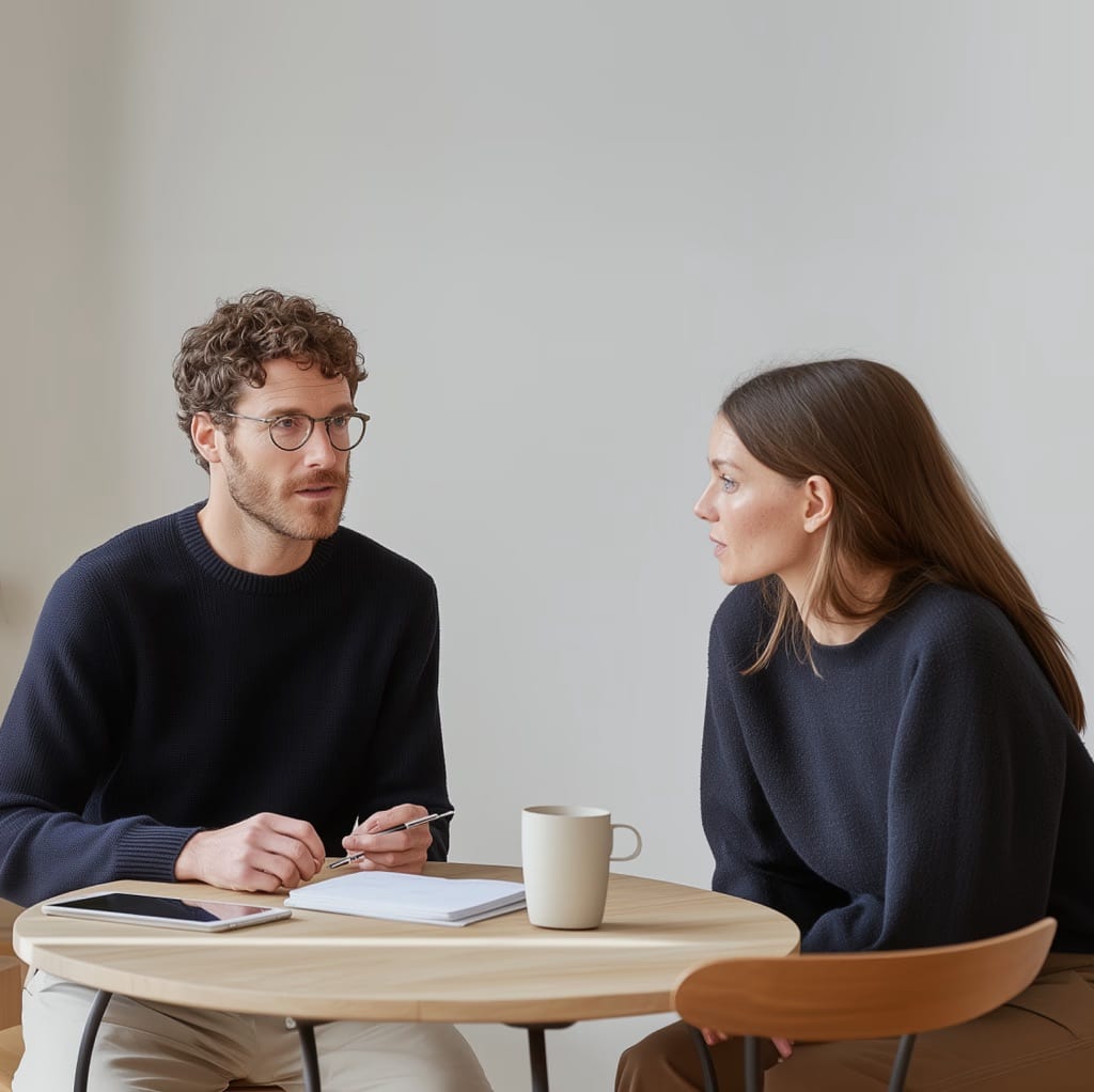 An advisor and a client in conversation